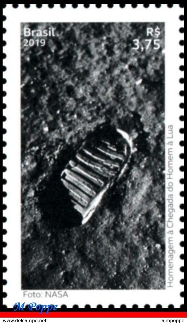 Ref. BR-V2019-13 BRAZIL 2019 SPACE EXPLORATION, TRIBUTE TO LUNAR LANDING, MISSION, FOOTPRINT ON THE MOON, MNH 1V - USA