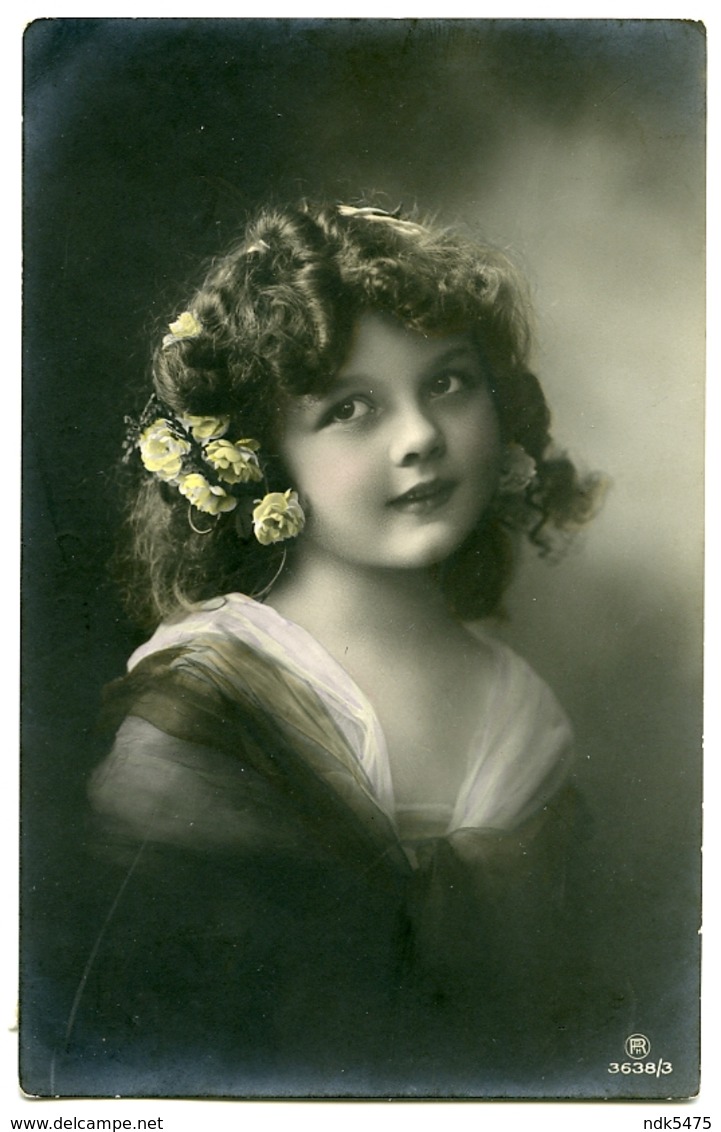 PRETTY GIRL WITH FLOWERS IN HAIR (HAND COLOURED) - Portraits