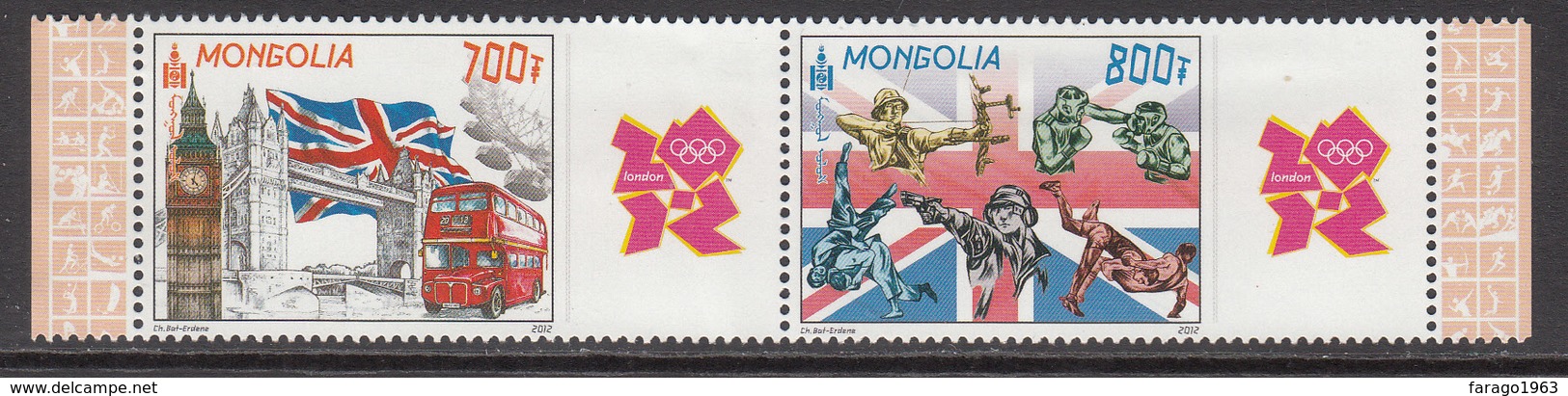 2012 Mongolia London Olympics Doubledecker Bus Pair MNH - Mongolie