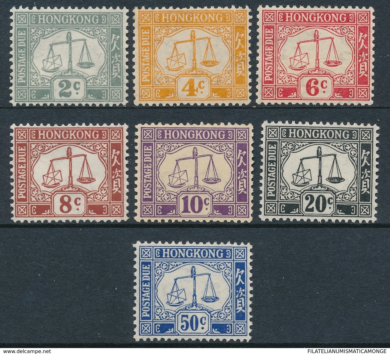 Hong Kong Bonita Serie 1938-47, Filigrana Couché (7 Valores) Tasas **/MNH 6/12 - Timbres Fiscaux-postaux