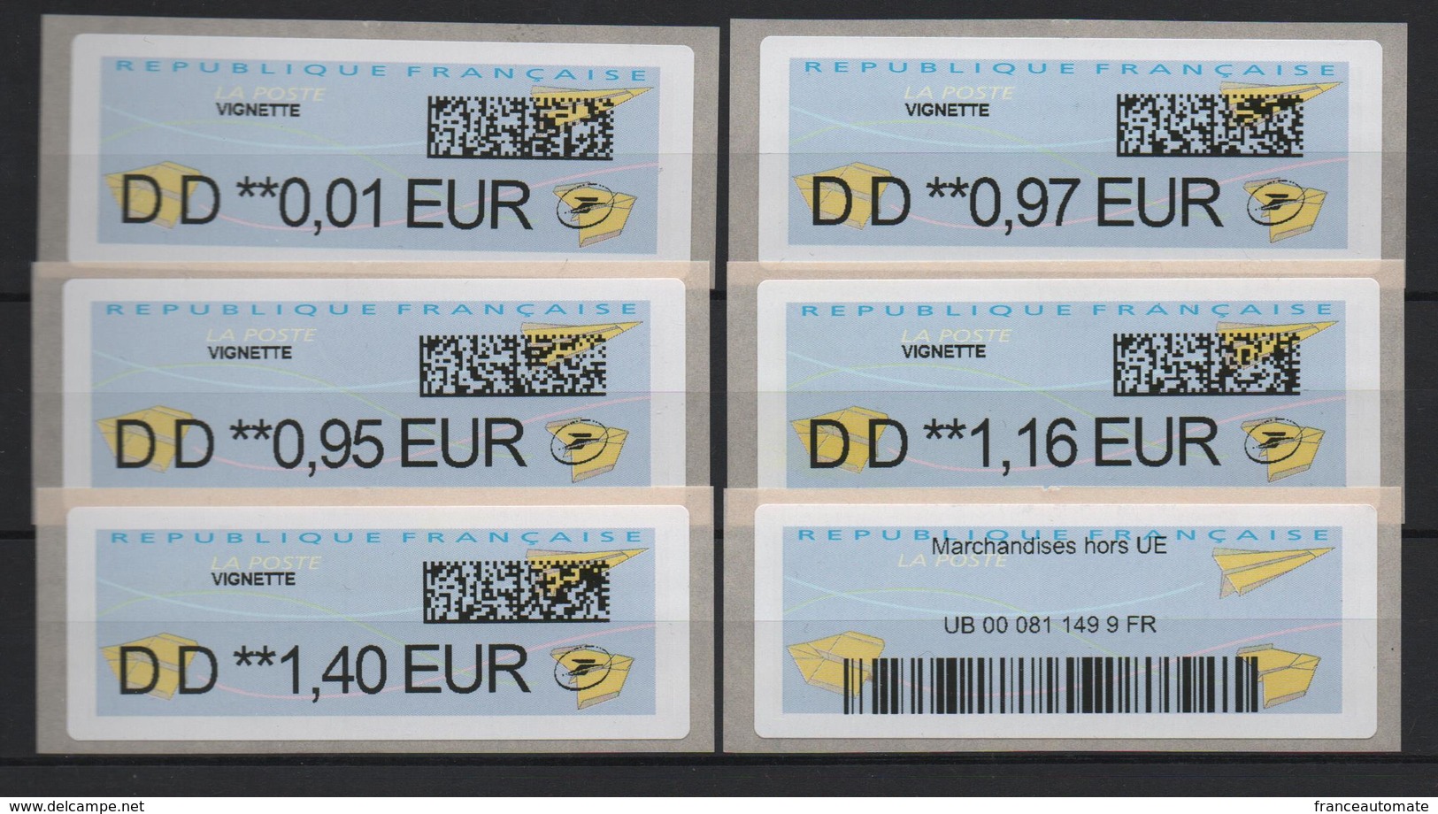 6 ATMs, INTERMEC PC 43 D. TARIFS 2020 TAPES AU CLAVIER AVEC PREFIXE "DD" IMPRIMANTE DES Agences Postales Communales - 2010-... Vignettes Illustrées