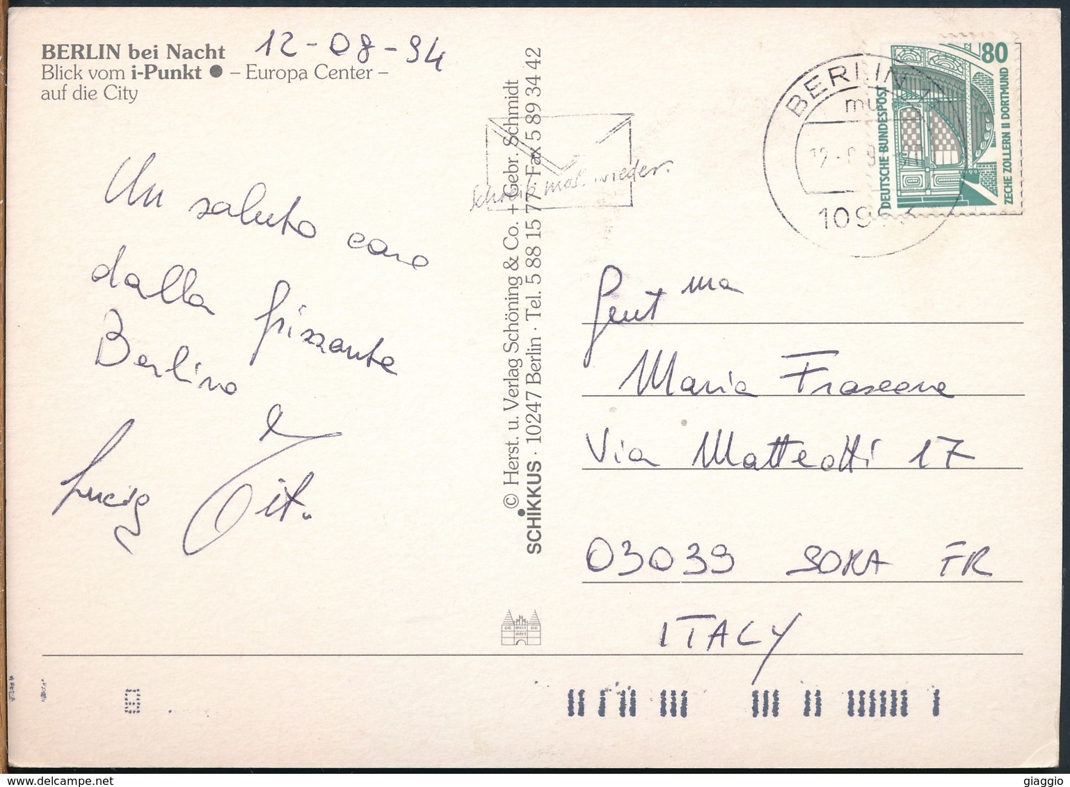 °°° 17400 - GERMANY - BERLIN BEI NACHT - 1994 With Stamps °°° - Kreuzberg