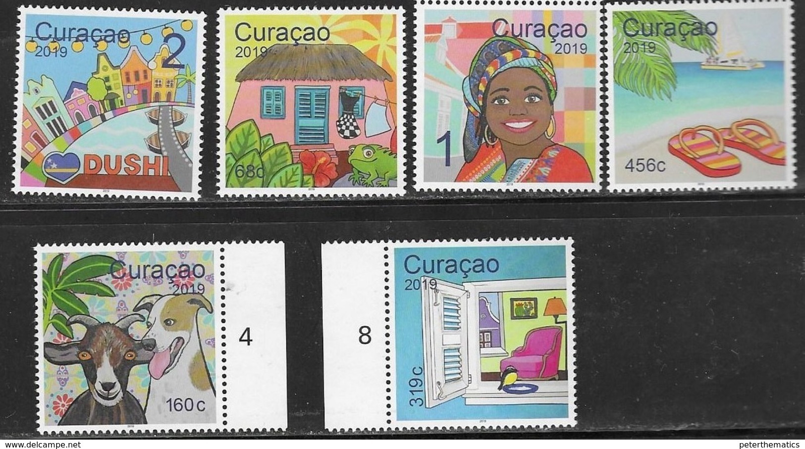 CURACAO, 2019, MNH,TOURISM, DOGS, LIZARDS, REPTILES, BIRDS, BOATS, COSTUMES, 5v - Other & Unclassified