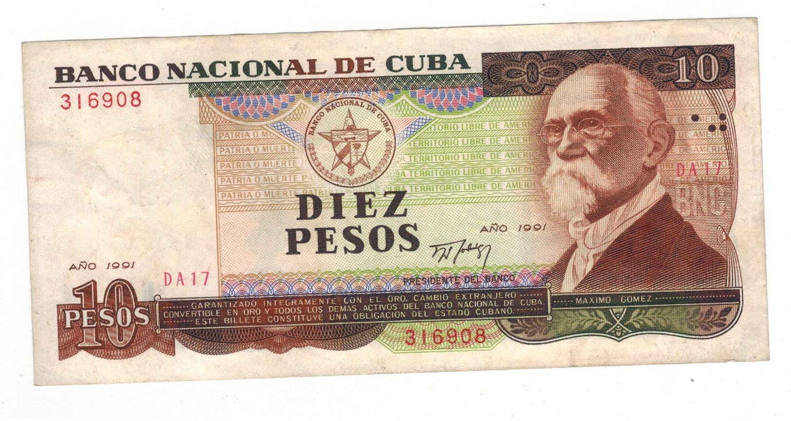 Cuba 10 Pesos 1991, Crisp VF. - Cuba