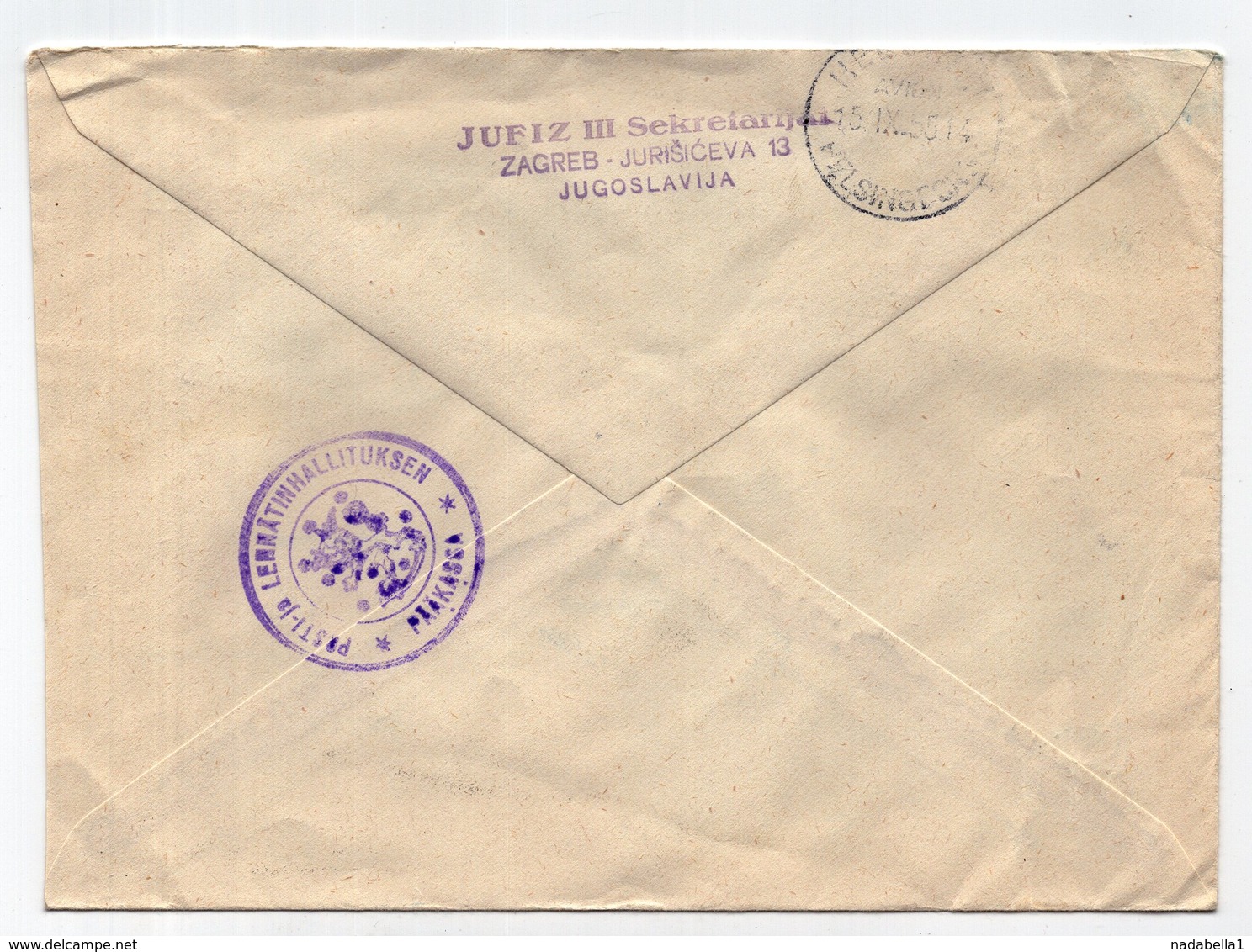 1955 YUGOSLAVIA, CROATIA, ZAGREB TO HELSINKI, FINLAND, JUFIZ POSTER STAMP - Covers & Documents