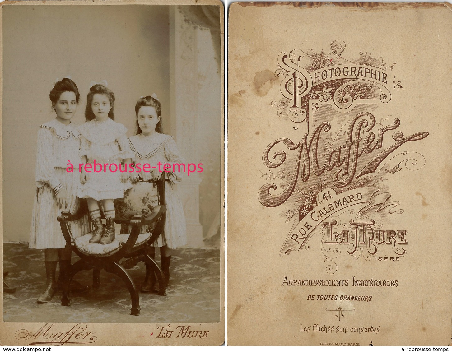 Grand CDV-(CAB) 3 Jeunes Filles Jolies En Habits Du Dimanche-photo Maffer Rue Calemard - La Mure - Anciennes (Av. 1900)