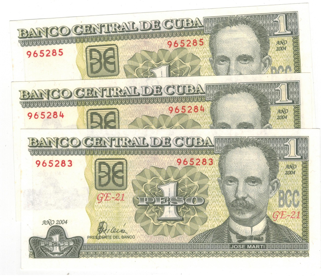 Cuba 1 Peso 2004 ,  X3  CONSEC. UNC. - Cuba