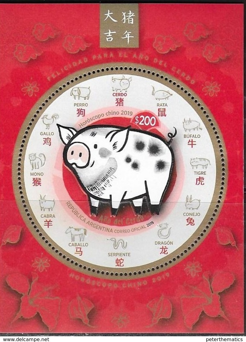 ARGENTINA, 2019, MNH, CHINESE NEW YEAR, YEAR OF THE PIG, EMBOSSED S/SHEET - Chinese New Year