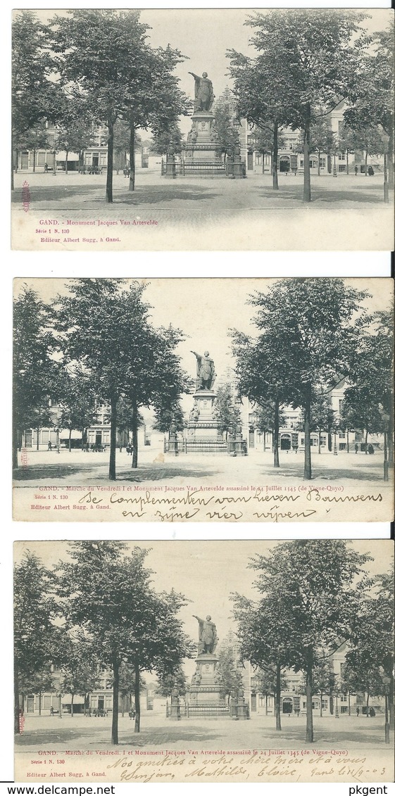 Gent Gand Sugg Serie1 Nr 130 Monument Jacques Van Artevelde  5 Kaarten 5 Drukverschillen 9 Scans - Gent