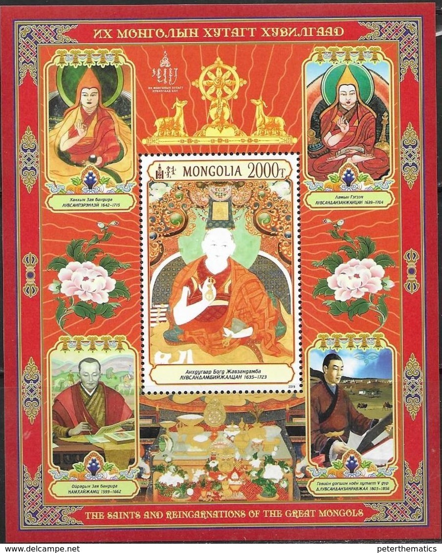 MONGOLIA, 2019, MNH, MONGOLIAN SAINTS, SHEETLET - Buddhism