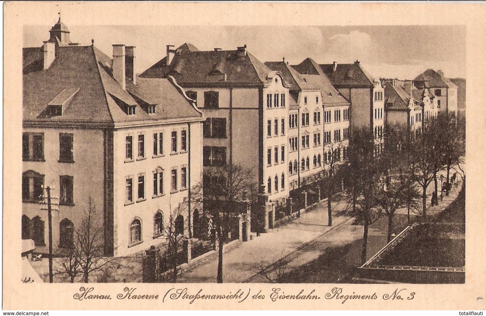 HANAU Hessen Kaserne Des Eisenbahn Regiments No 3 Straßenansicht 25.4.1916 Gelaufen - Hanau