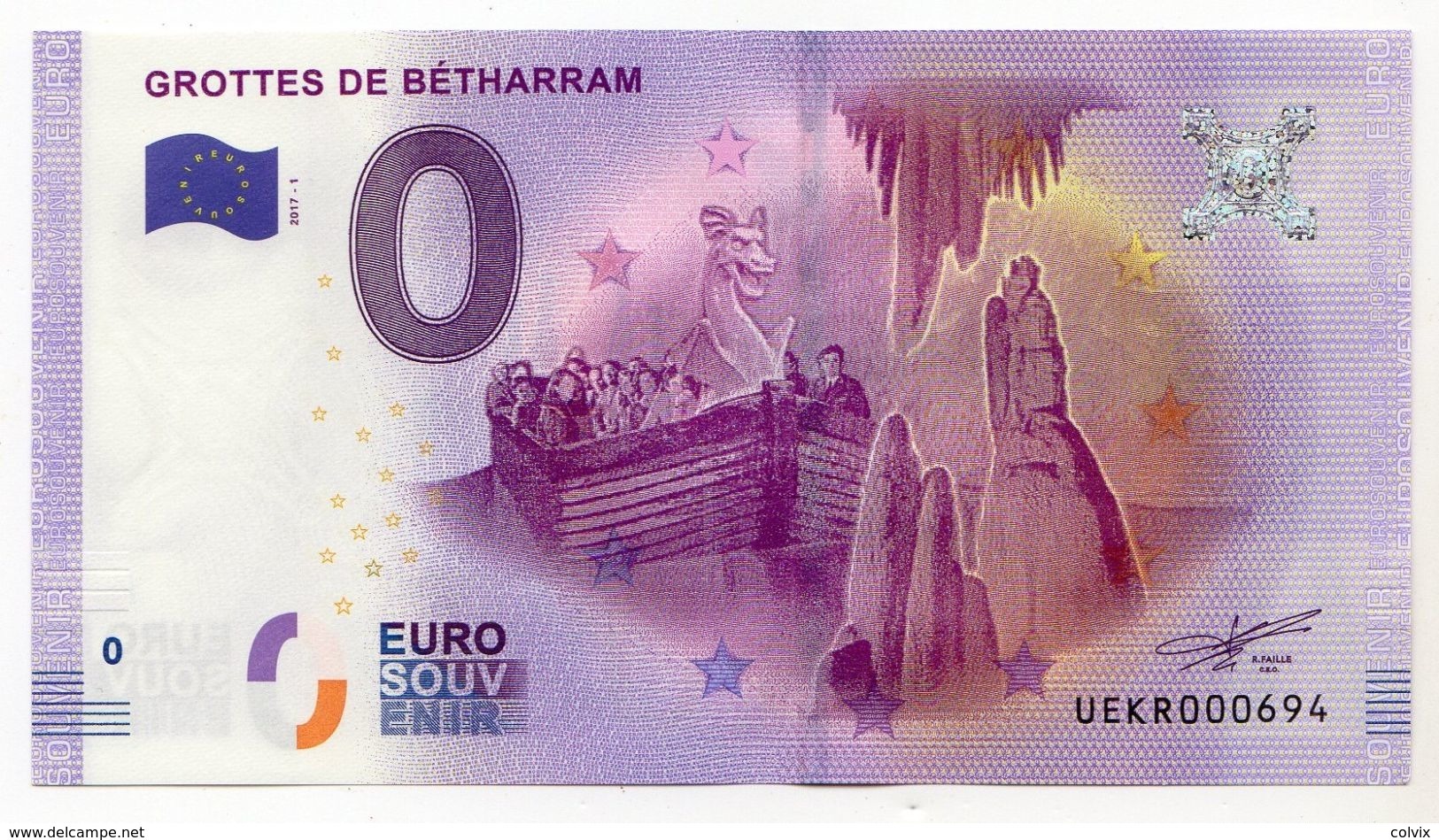 2017-1 FRANCE BILLET TOURISTIQUE 0 EURO SOUVENIR N°UEBW000671 GROTTES DE BETHARRAM Numéro < à 1000 - Private Proofs / Unofficial