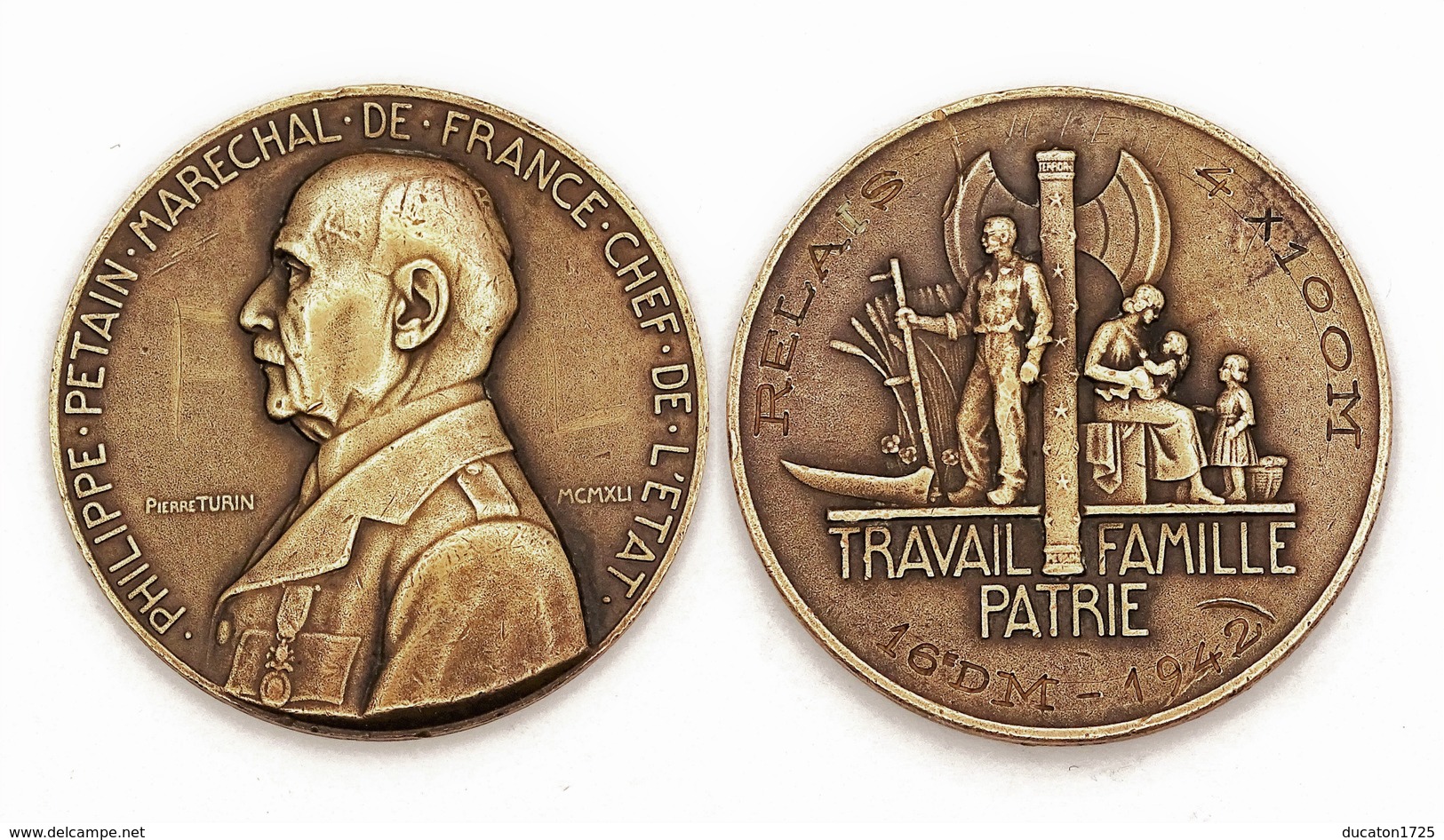 Médaille PHILIPPE PETAIN, Maréchal De France. Attribuée- RELAIS 4 X 100m, 16°DM-1942 (1940-1944) - Sonstige & Ohne Zuordnung