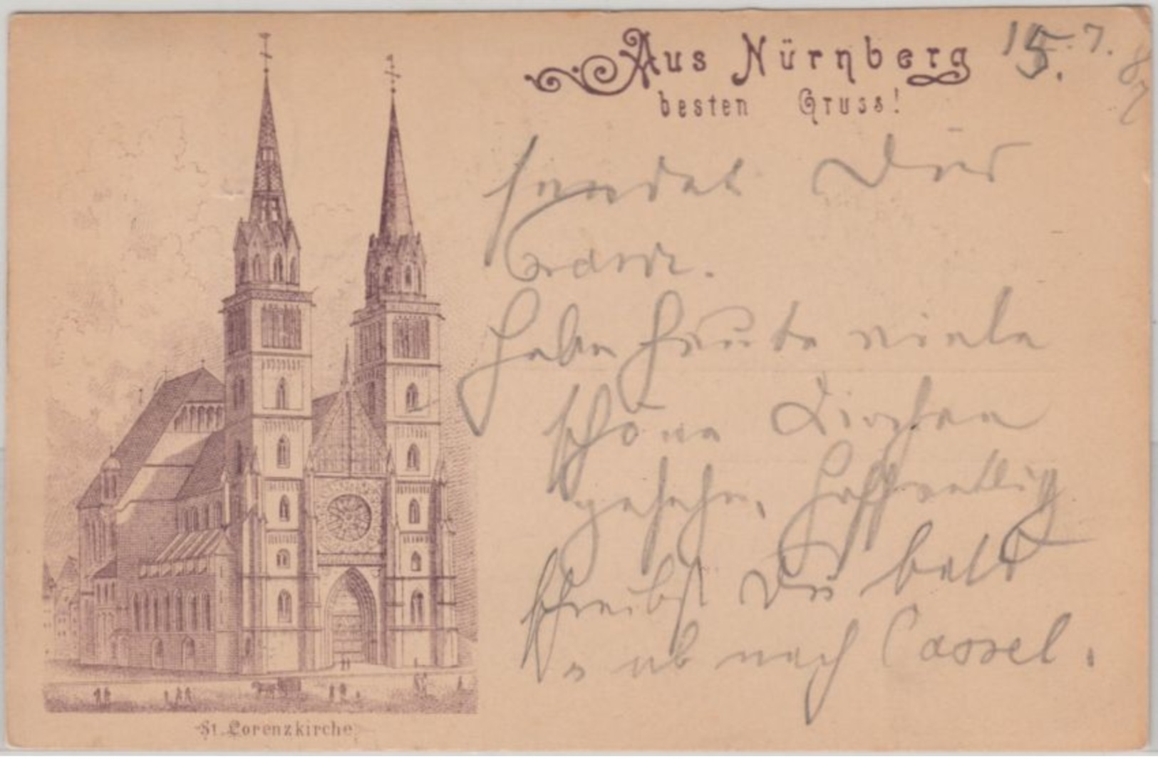 Bayern - Nürnberg Lorenzkirche Vorläuferkarte (Verlag Scheiner ?) Gelaufen 1887 - Other & Unclassified