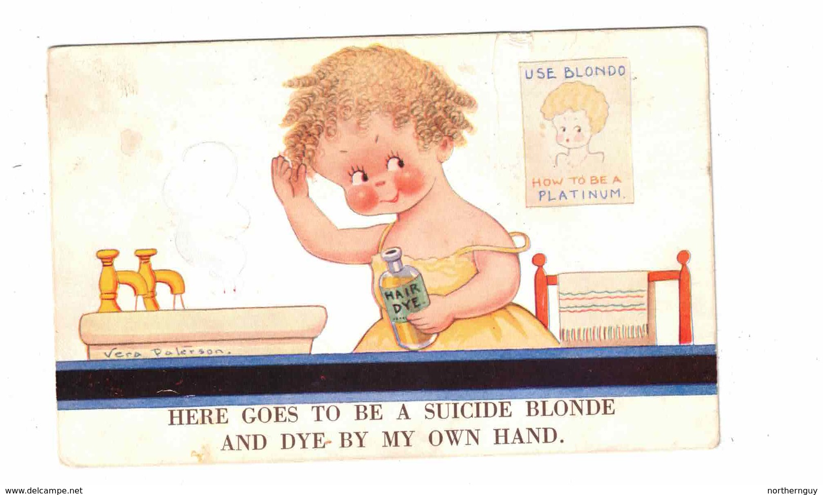 "...Suicide Blonde.." Baby Dyeing Here Own Hair Signed Artist "Vera Paterson" England, Old Card Sent In 1941 From Canada - Paterson