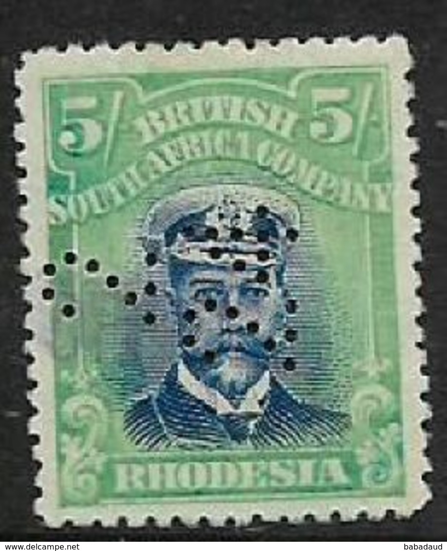 Rhodesia B.S.A.Co., GVR, 1913, 5/=, Used Fiscally, Perfin 2 / 24 - Southern Rhodesia (...-1964)