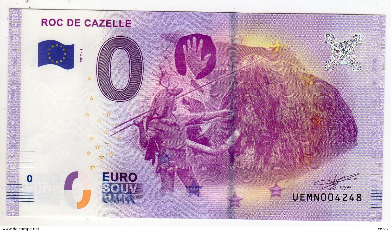 2017-1 FRANCE BILLET TOURISTIQUE 0 EURO SOUVENIR N°UEMN004246 ROC DE CAZELLE - Private Proofs / Unofficial