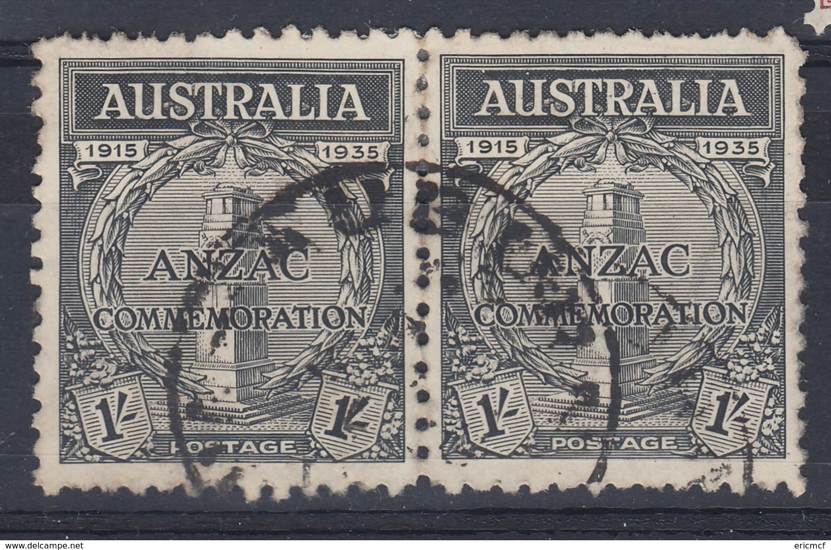 Australia 1935 Anzac Commemoration 1/- Used Pair - Used Stamps