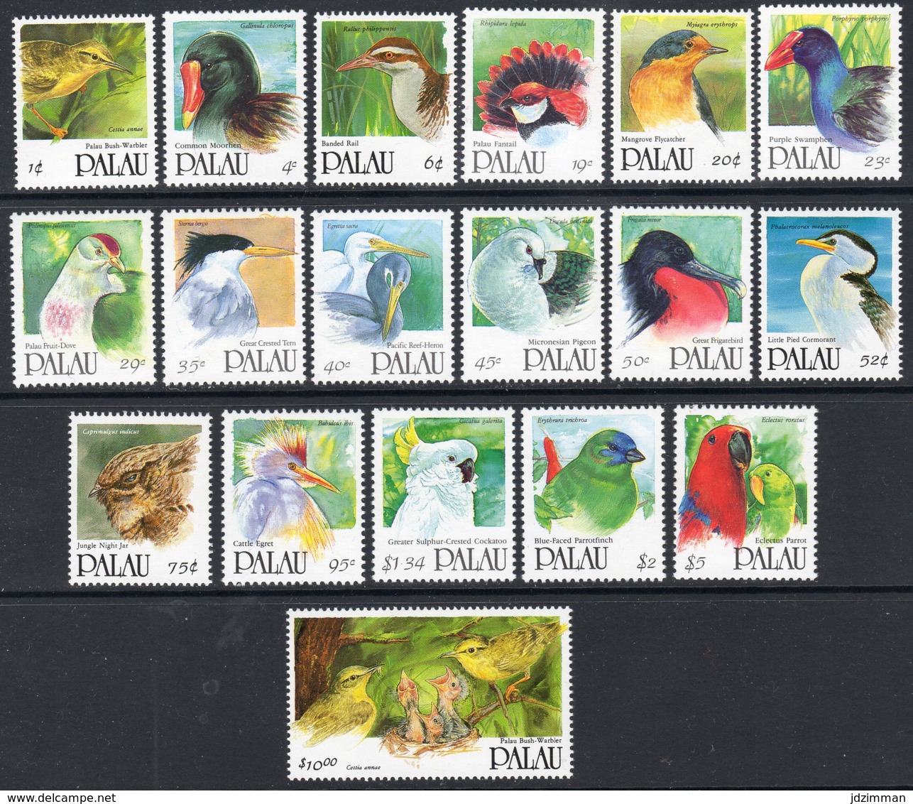 Palau, Scott 2019 No. 266-283, Issued 1991-1992, Set Of 18, MNH, Cat. $ 39.90, Birds (See Description) - Palau