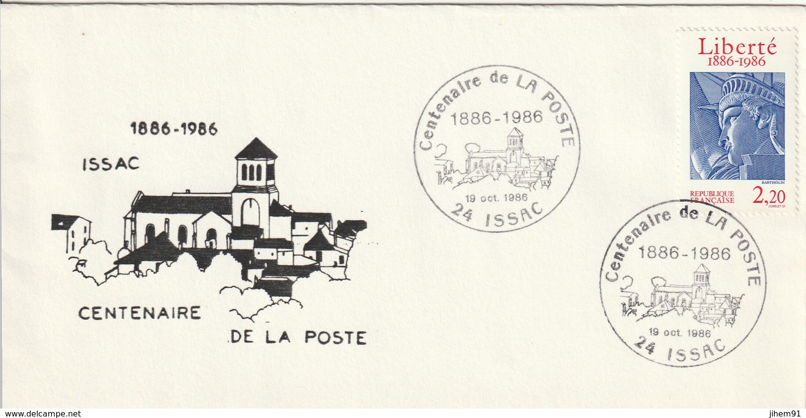 OT Sur Env.: Centenaire De La Poste (Issac En Dordogne-Périgord) Du 19-10-1986 (YT 2421) - Gedenkstempel