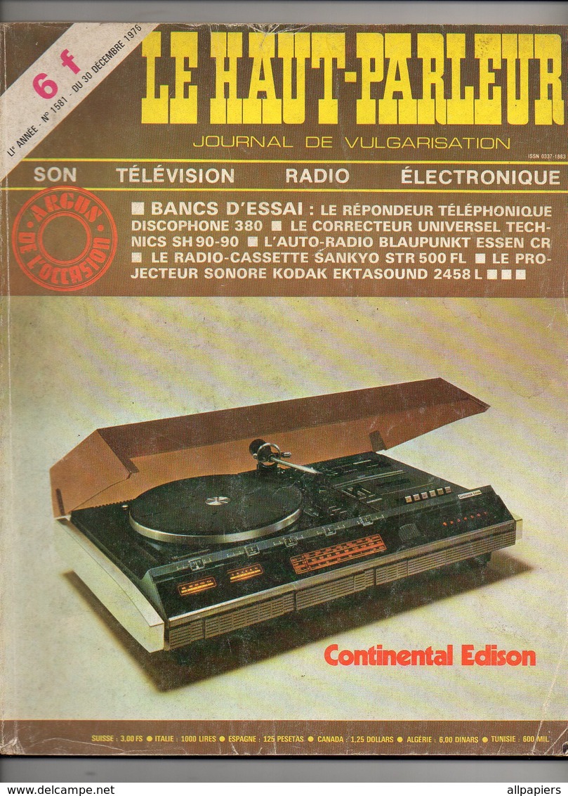 Le Haut-Parleur N°1581 Banc D'essai Le Répondeur Téléphonique Discophone 380 - Le Radio-cassette Sankyo STR 500 FL - Audio-video