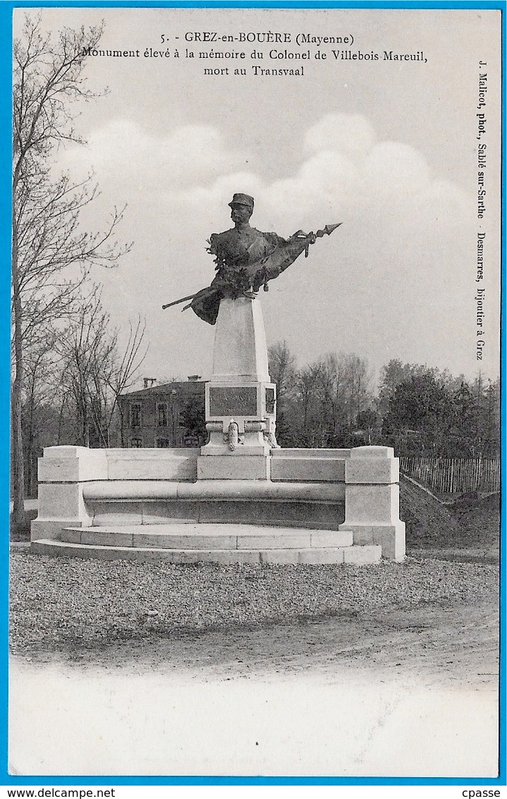 CPA 53 GREZ-en-BOUERE Mayenne, Monument élevé à La Mémoire Du Colonel De Villebois Mareuil Mort Au Transvaal * MILITARIA - Crez En Bouere