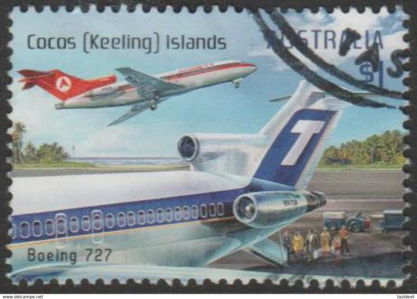 COCOS (KEELING) ISLANDS - USED 2017 $1.00 Aviation - Boeing 727 - Aircraft - Kokosinseln (Keeling Islands)