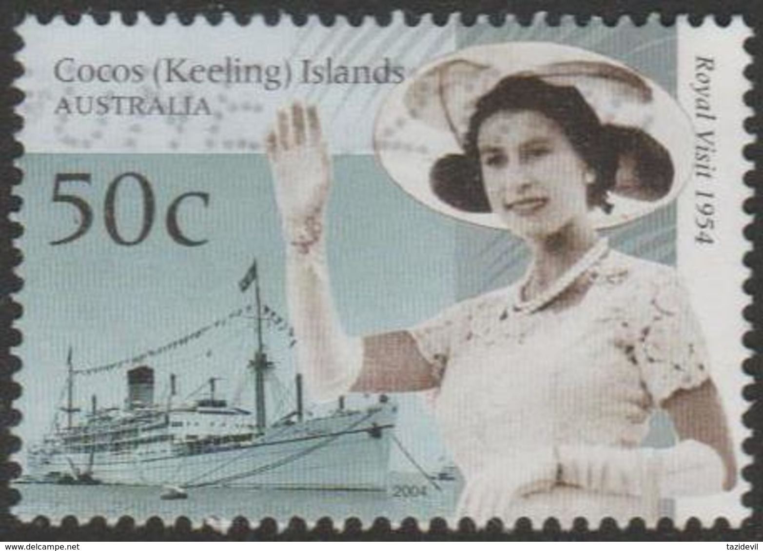 COCOS (KEELING) ISLANDS -USED 2004 50c 50th Anniversary Of Royal Visit - Royal Yacht Gothic - Cocos (Keeling) Islands