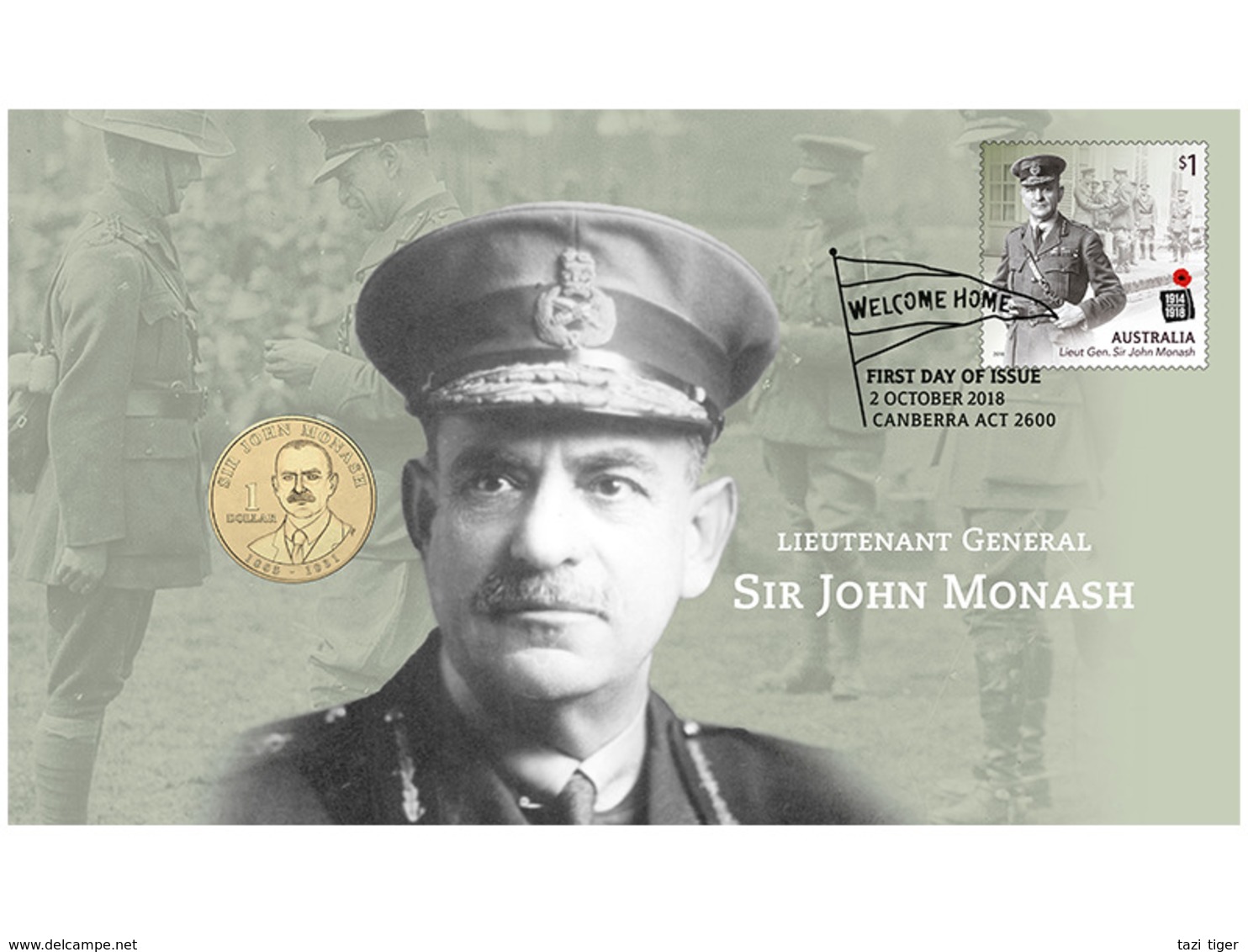 Lieutenant General Sir John Monash  • 2018 • Stamp And $1 Coin Cover - Sonstige & Ohne Zuordnung