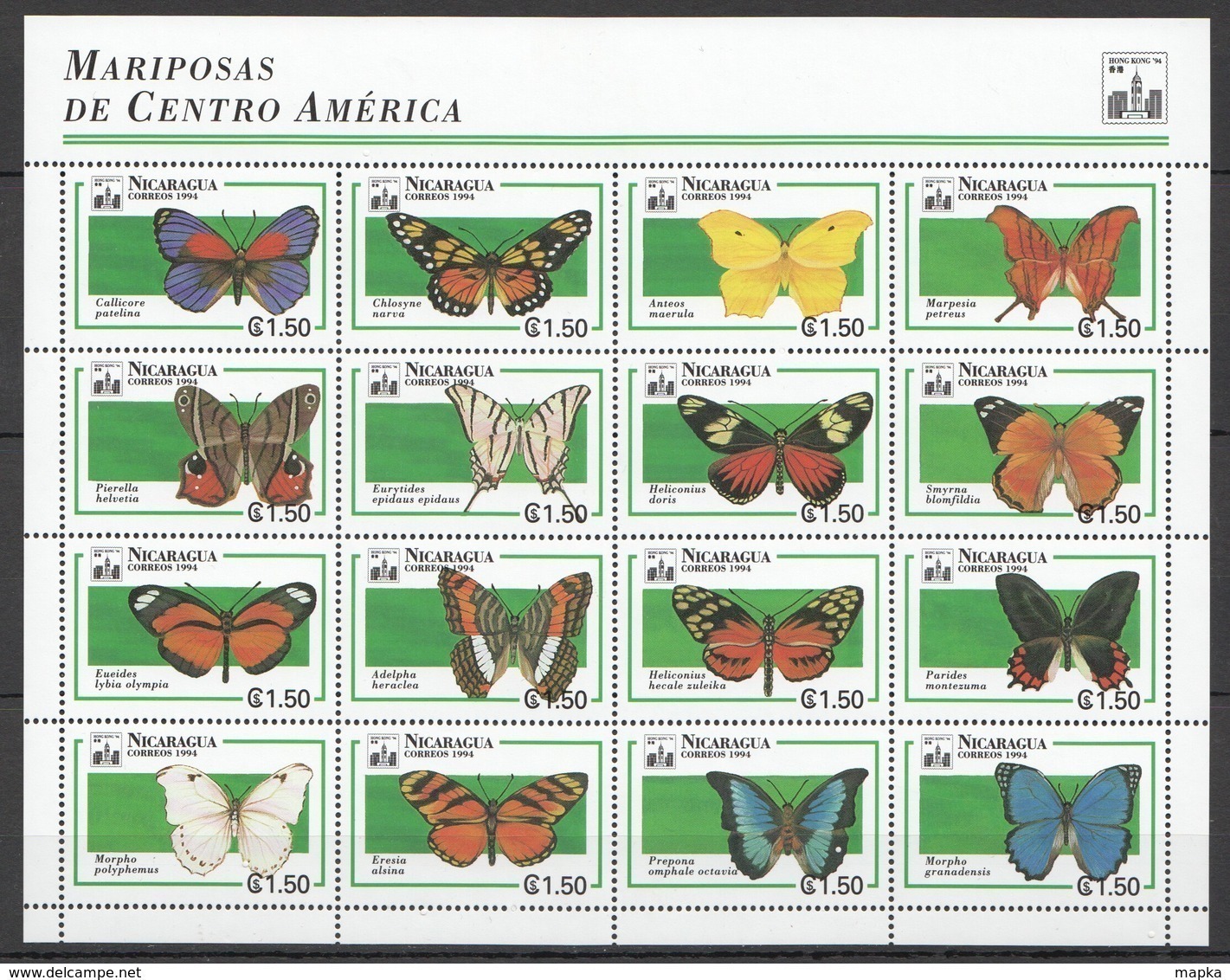 PK296 1994 NICARAGUA FAUNA BUTTERFLIES MARIPOSAS CENTRAL AMERICA 1SH MNH - Papillons