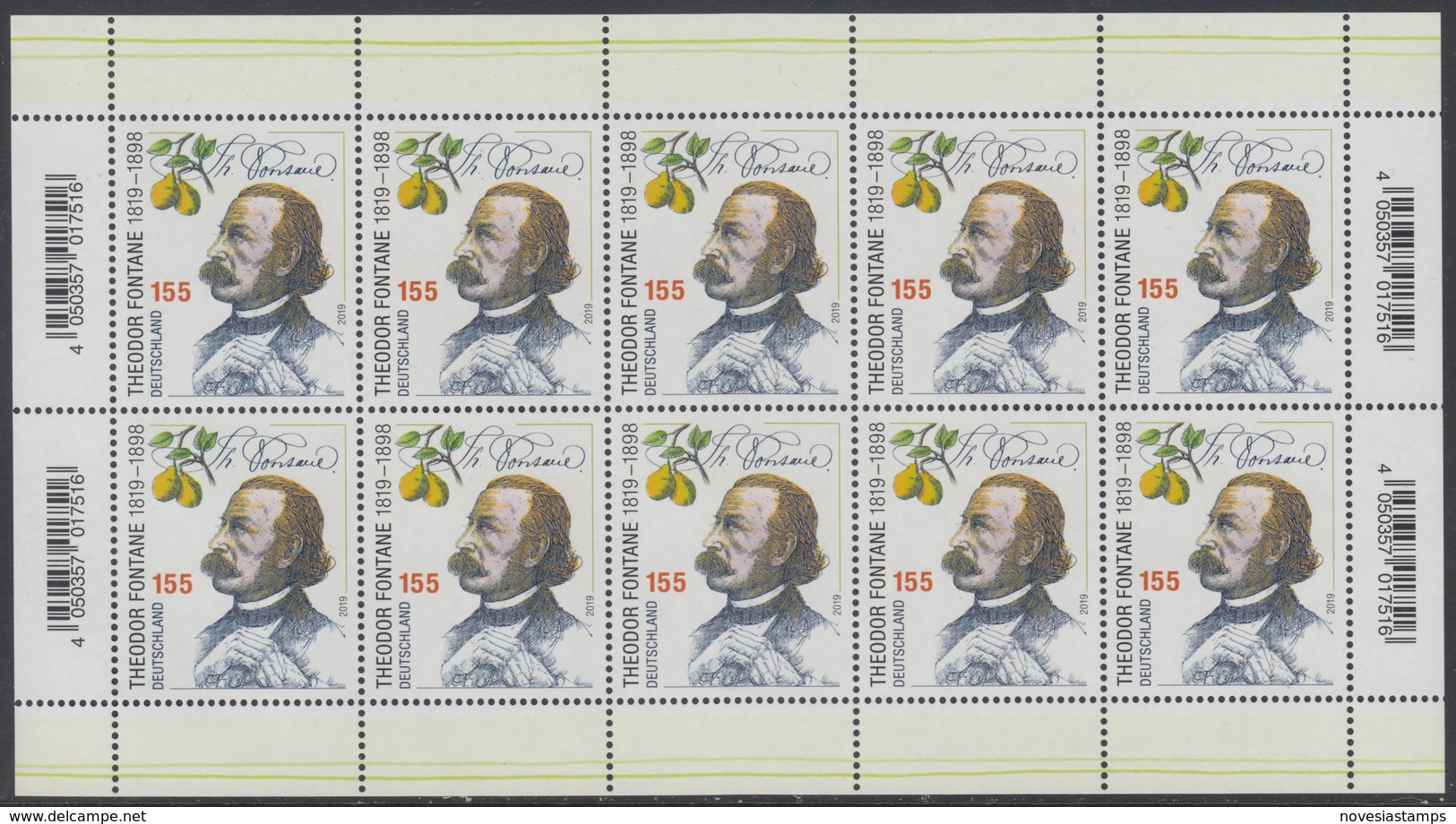 !a! GERMANY 2019 Mi. 3508 MNH SHEETS(10) - Theodor Fontane - 2011-2020