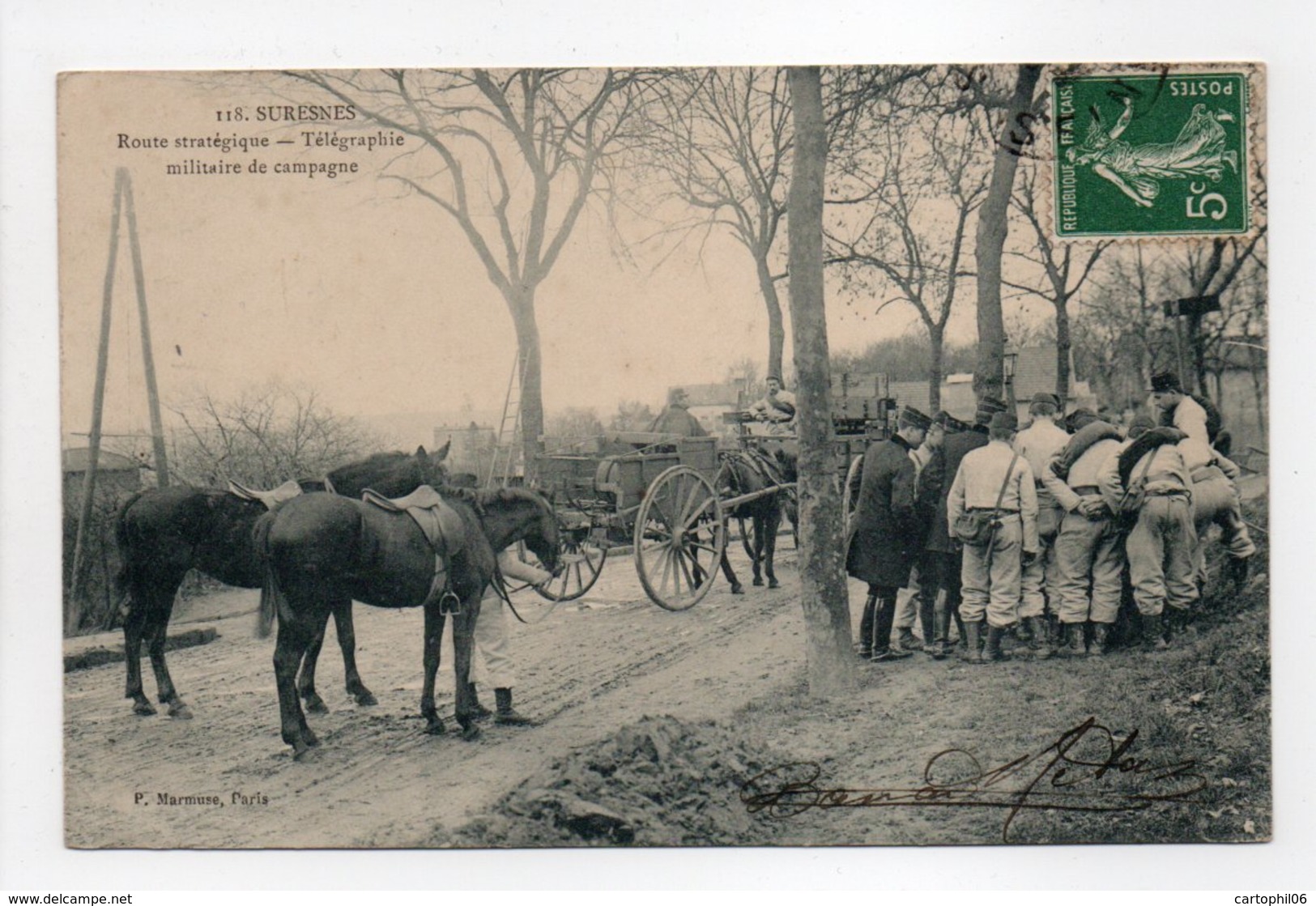 - CPA SURESNES (92) - Route Stratégique - Télégraphie Militaire De Campagne (belle Animation) - Edition Marmuse 118 - - Suresnes