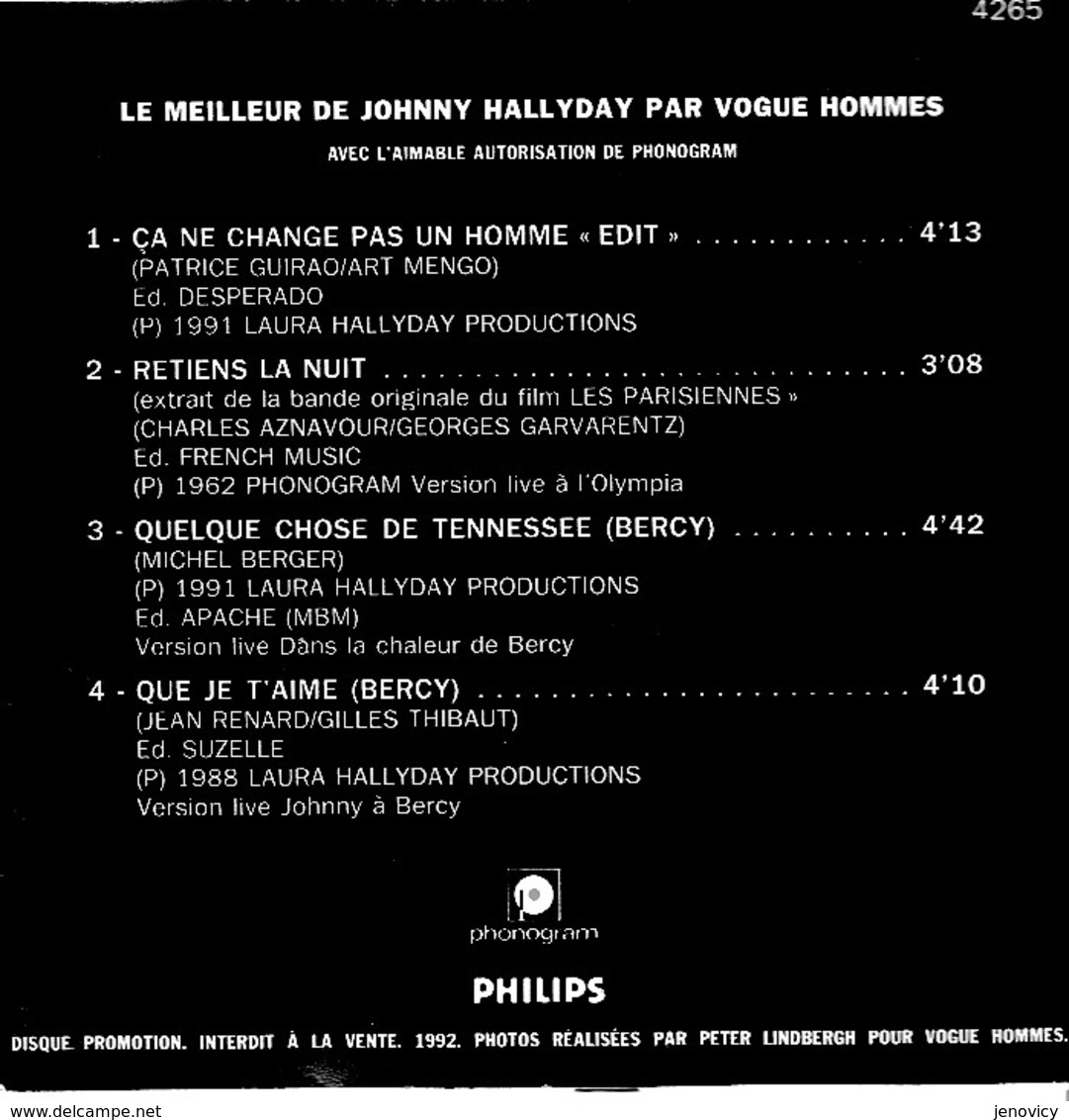 CD JOHNNY HALLYDAY PARFUMS (VOGUE HOMMES)4 TITRES AVEC RTL TRES RARE - Collectors