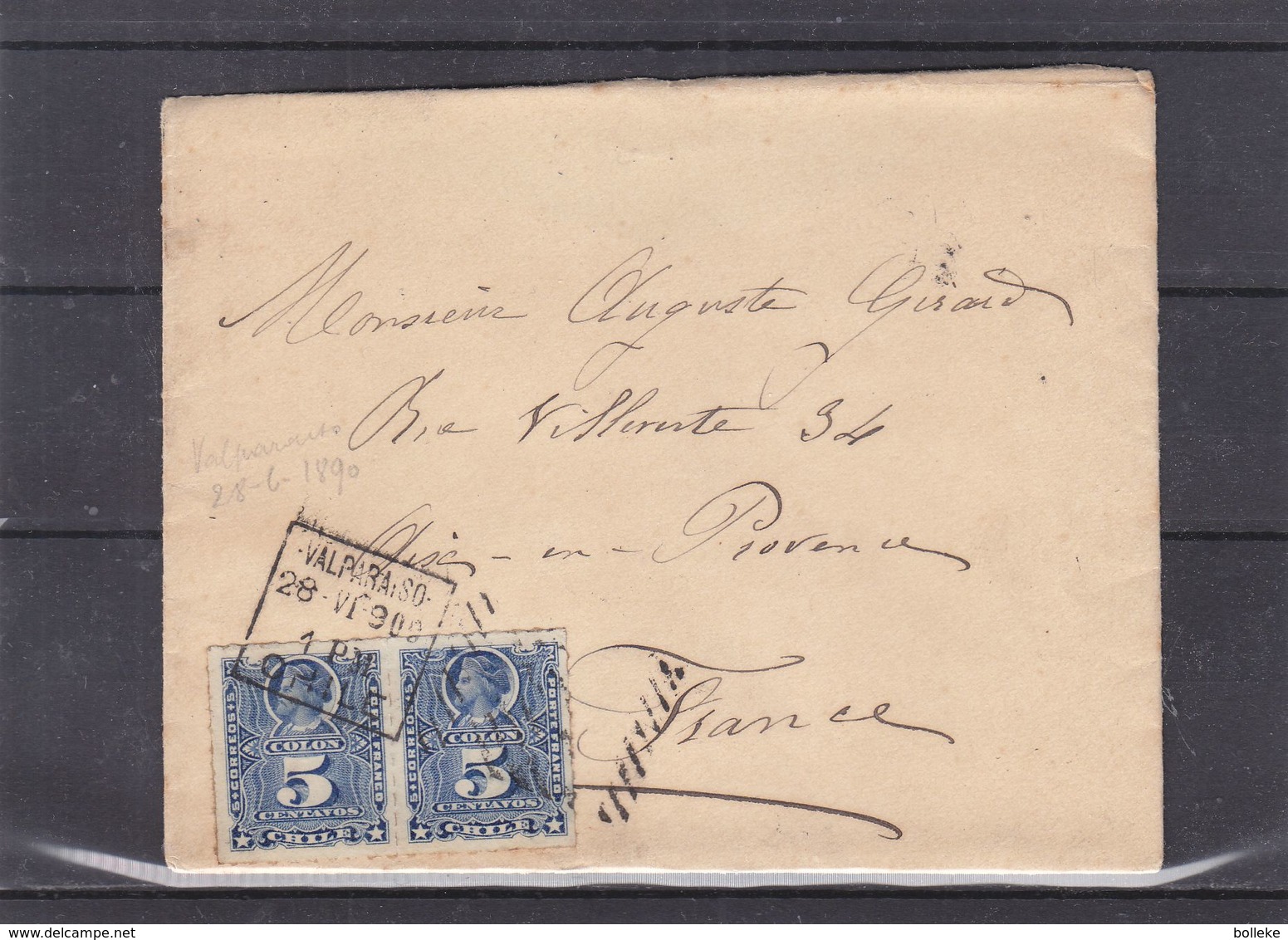 Chili- Petite Lettre De 1890 - Oblit Valparaiso - Exp Vers Aix En Provence - - Chili