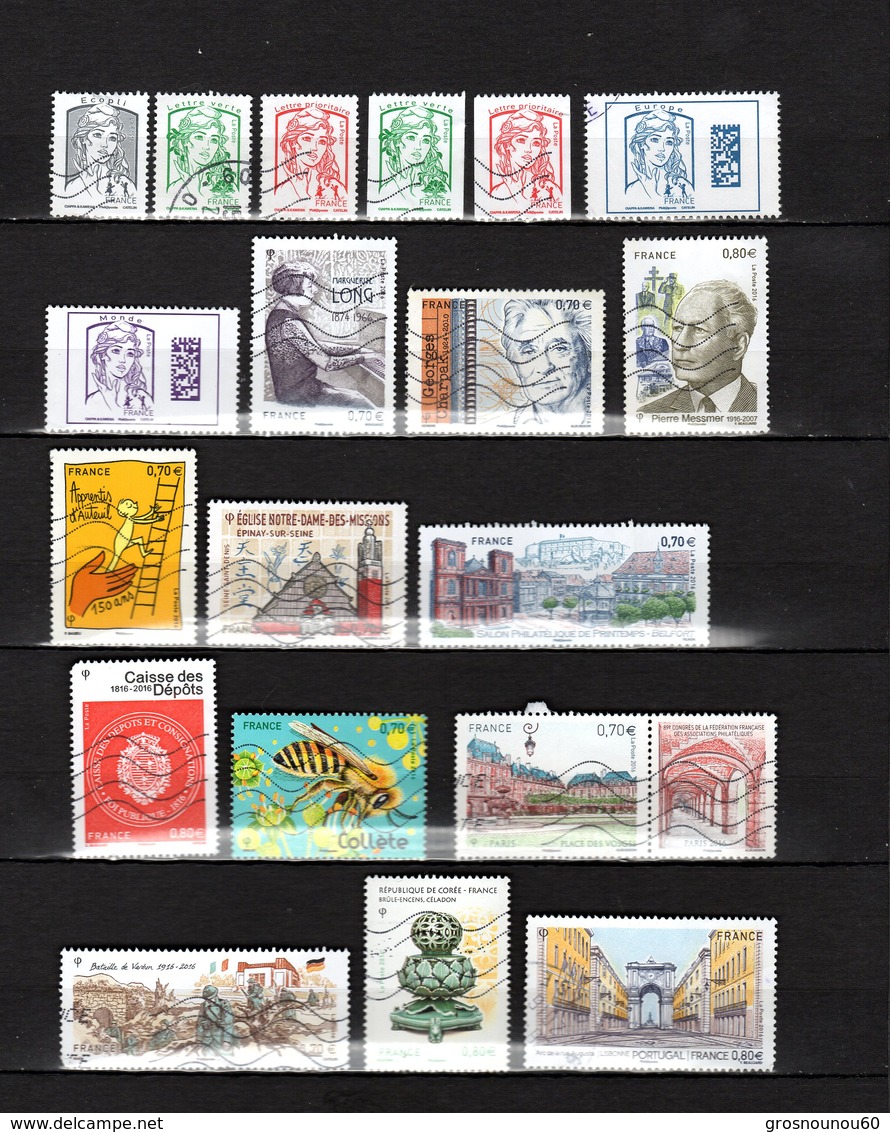 FRANCE LOT DE 19 TIMBRES OBLITERES DE 2016 - Used Stamps