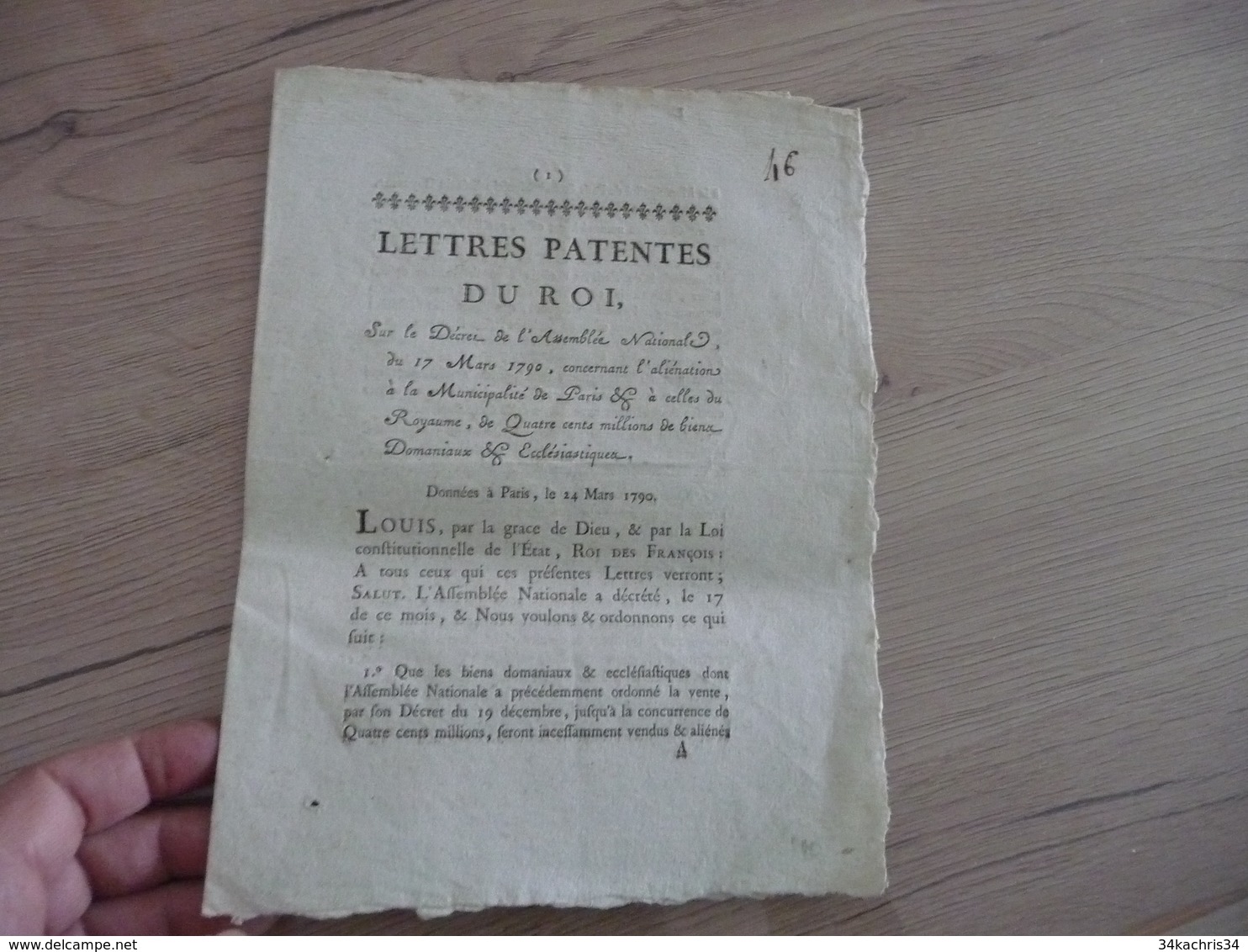 Révolution Lettres Patentes Du Roi 24/03/1790 Biens Domaniaux Et écclésiatiques - Gesetze & Erlasse