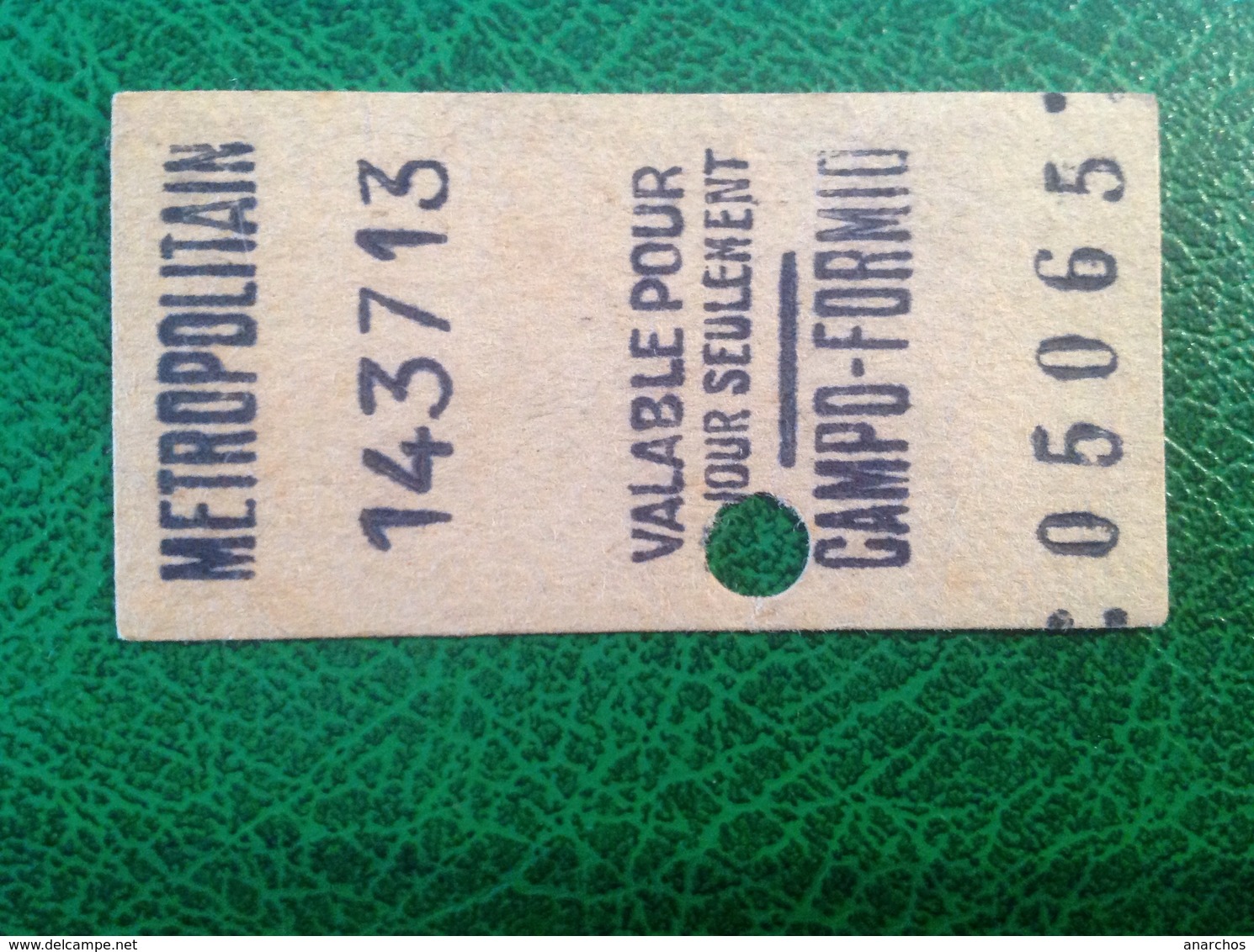 Ticket De Métro 1943 Pour Campo-Formio - Europe