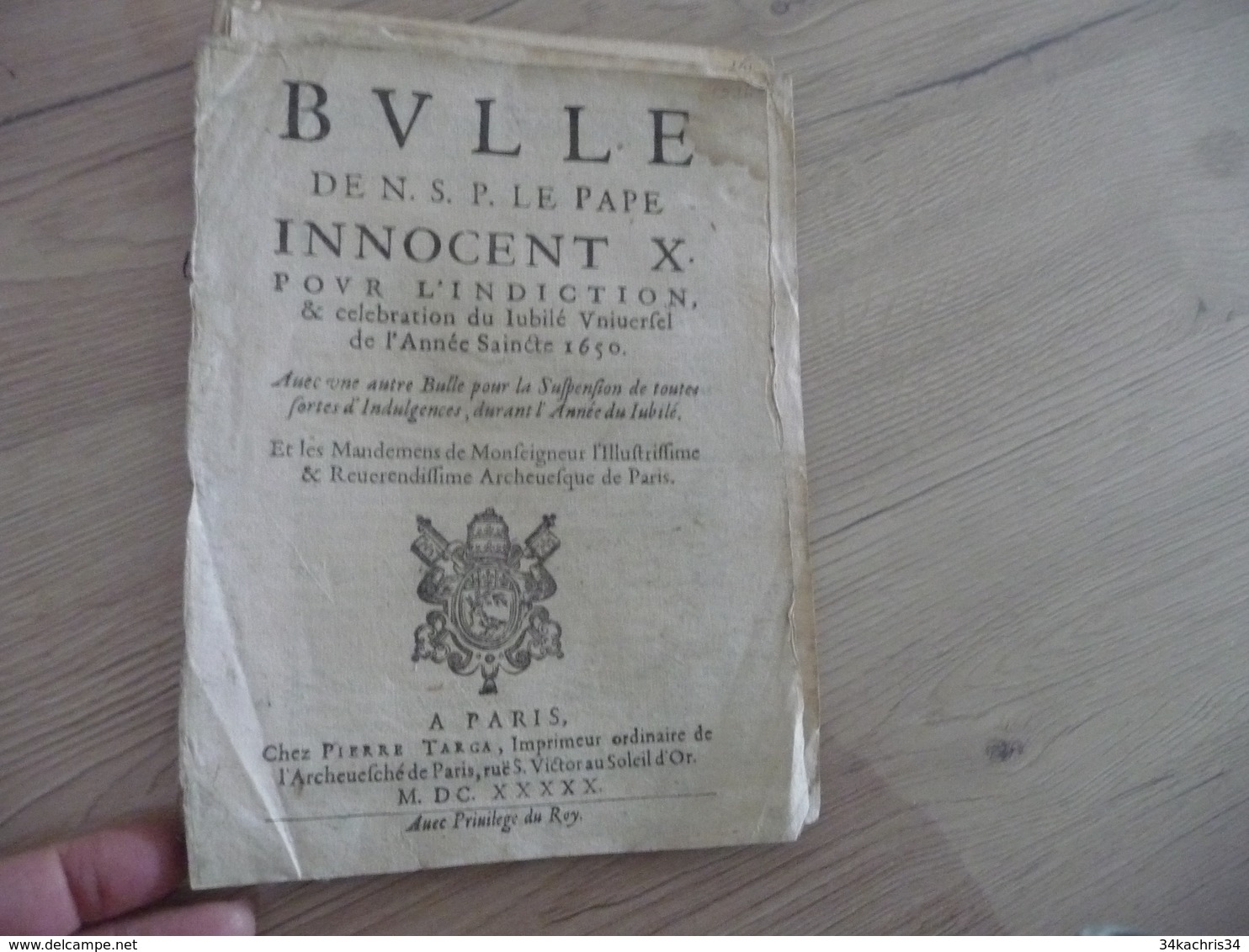 Bulle Pape Innocent X Pour Indiction Et Célébration Jubilé 1650 16 Pages Désolidarisées - Religión & Esoterismo