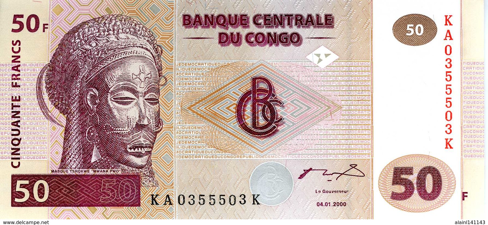 CONGO Banque Centrale Du Congo 50 Francs 04-01-2000 Série KA 0355503 K - UNC - República Democrática Del Congo & Zaire
