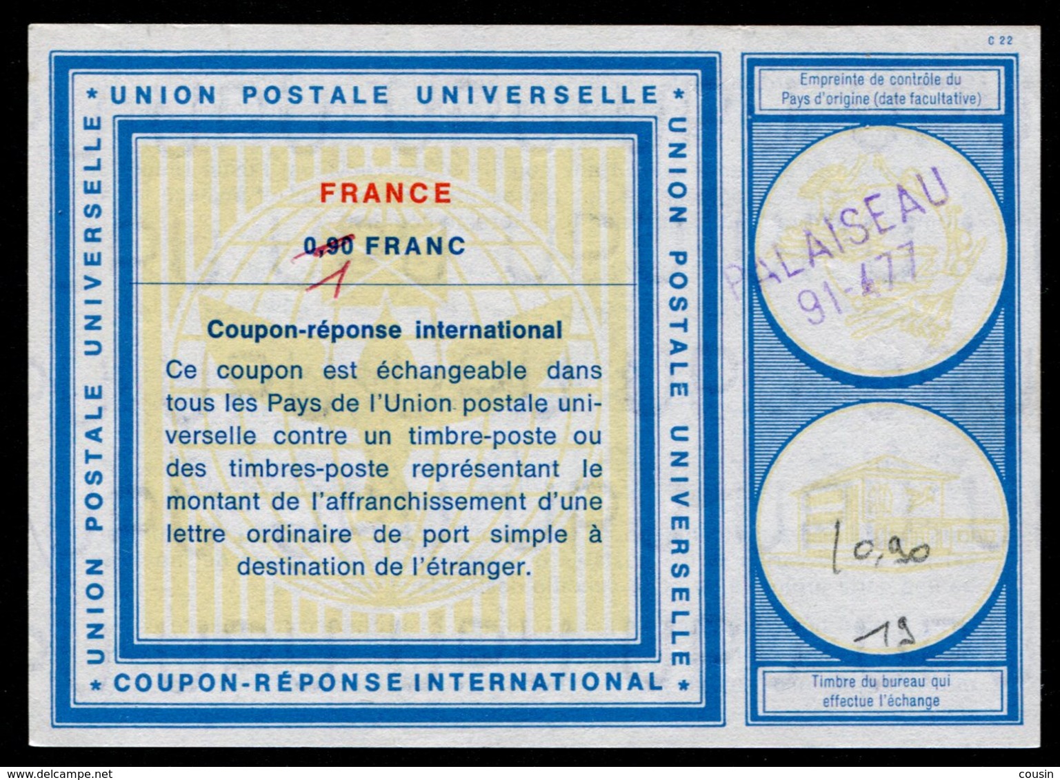 FRANCE  International Reply Coupon / Coupon Réponse International - Buoni Risposte