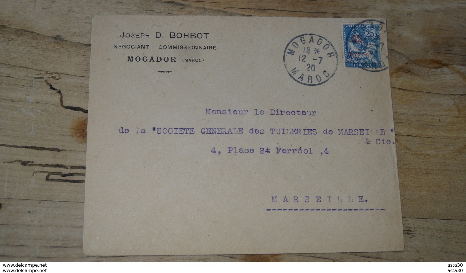 MAROC MOGADOR : Enveloppe 1920 Pour Marseille - Lettres & Documents