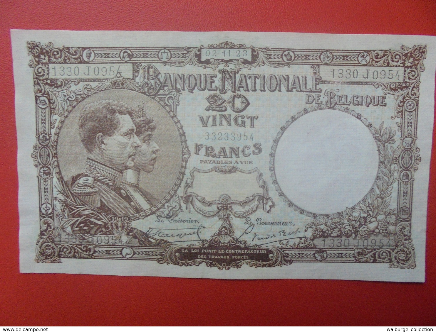 BELGIQUE 20 FRANCS 2-11-23 RARE ! PEU CIRCULER/ PRESQUE NEUF (F.1) - 20 Francos