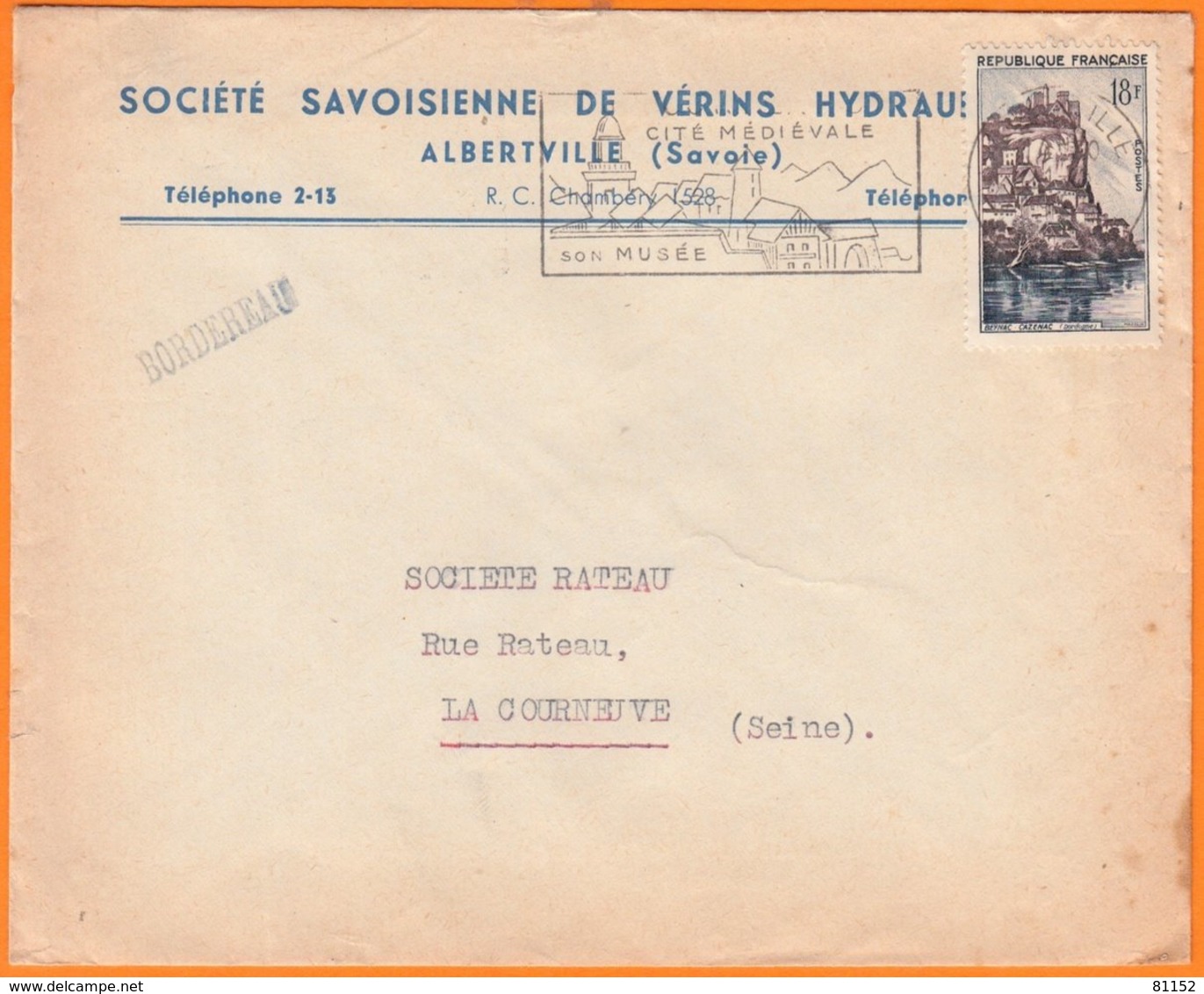 Sté  SAVOISIENNE De VERINS HYDRAULIQUES   Sur Enveloppe  à Entete Pub De 73 ALBERTVILLE  Savoie  Postée En 1958 - Autres & Non Classés
