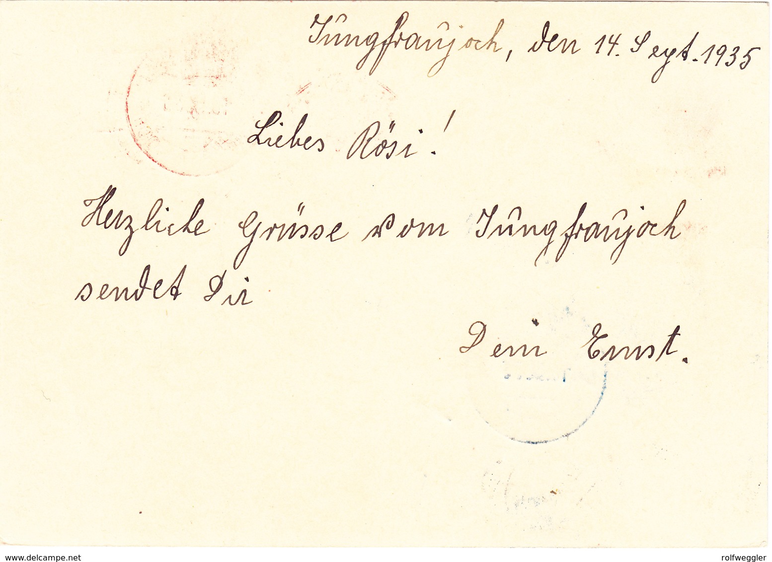 1935 Ganzsachen-Karte Mit Segelflug Stempel (verschoben)vom Jungfraujoch über Thun Nach Bern, - Oblitérés