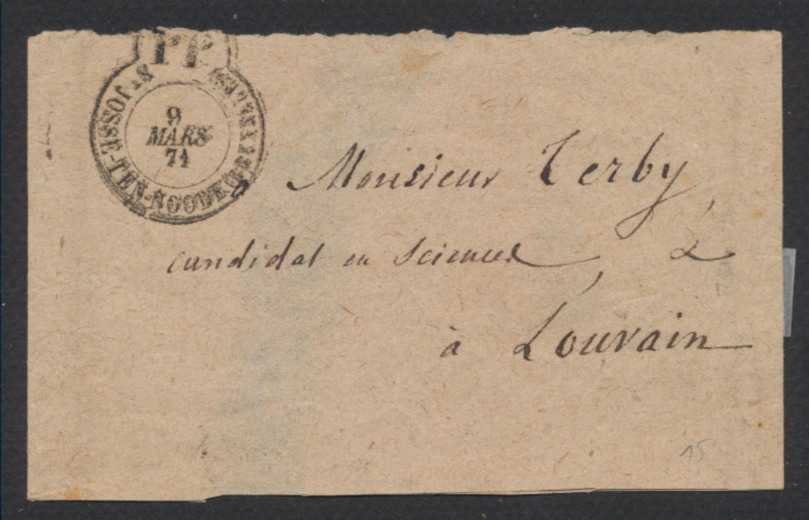 Belgique - Bandelette Pour Journaux Cachet PP "St-Josse-Ten-Noode (Bruxelles)" (1871) Vers Louvain / Imprimé - Zeitungsmarken [JO]