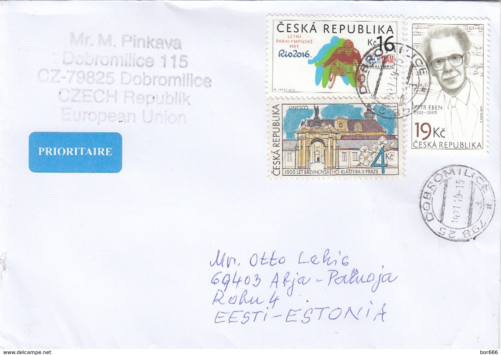 GOOD CZECH Postal Cover To ESTONIA 2019 - Good Stamped: Music ; Olympic Games - Brieven En Documenten