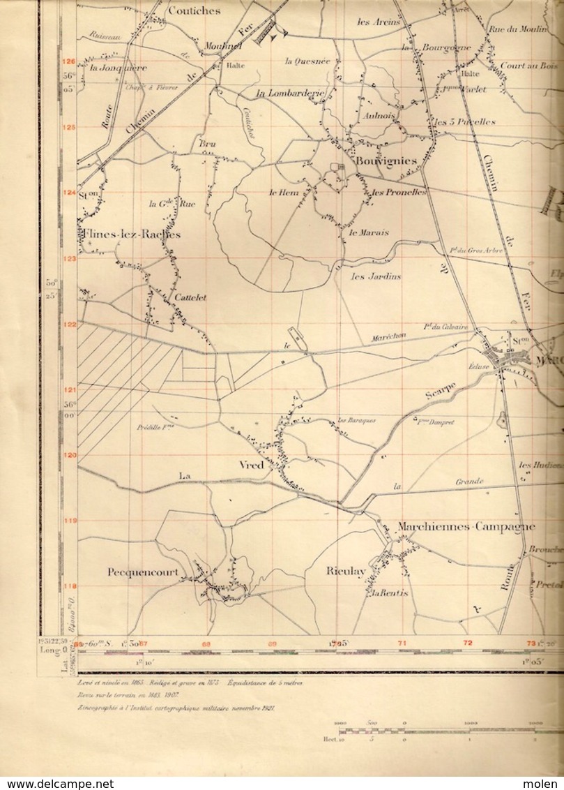 ©1863 PERUWELZ CARTE D ETAT MAJOR CONDE-SUR-ESCAUT ST-AMAND ORCHIES MARCHIENNES HOLLAIN ONNAING BURY GENECH RONGY S356