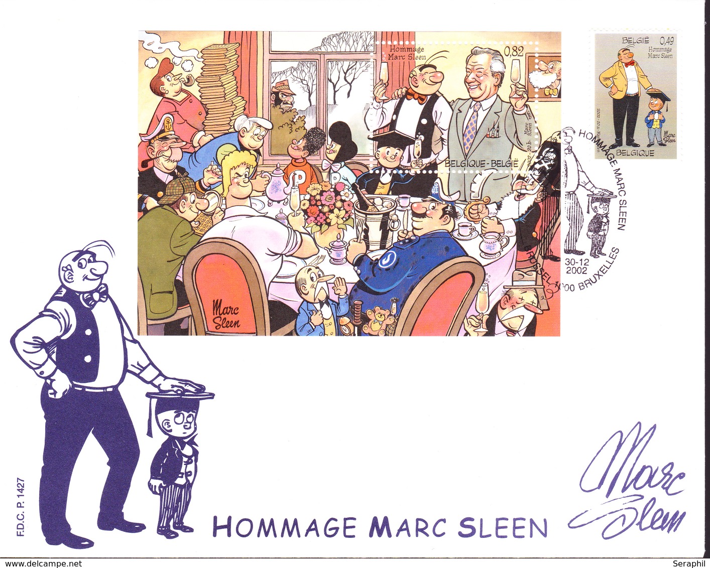 FDC  ( Enveloppe Grand Format) - Hommage à Marc Sleen - Illustration De Néron  -  Timbres N°3144 + BL 100 - 2002 - 2001-2010