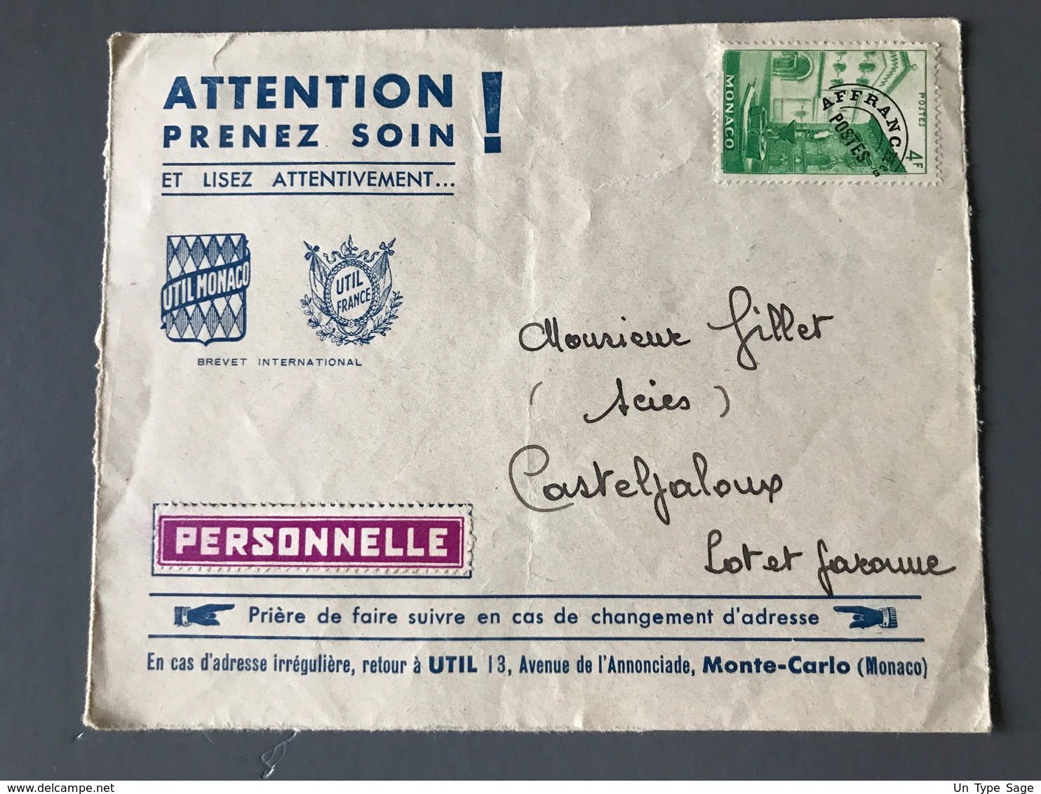 Monaco, Préoblitéré Sur Lettre - Vignette Personnelle - (B1994) - Storia Postale