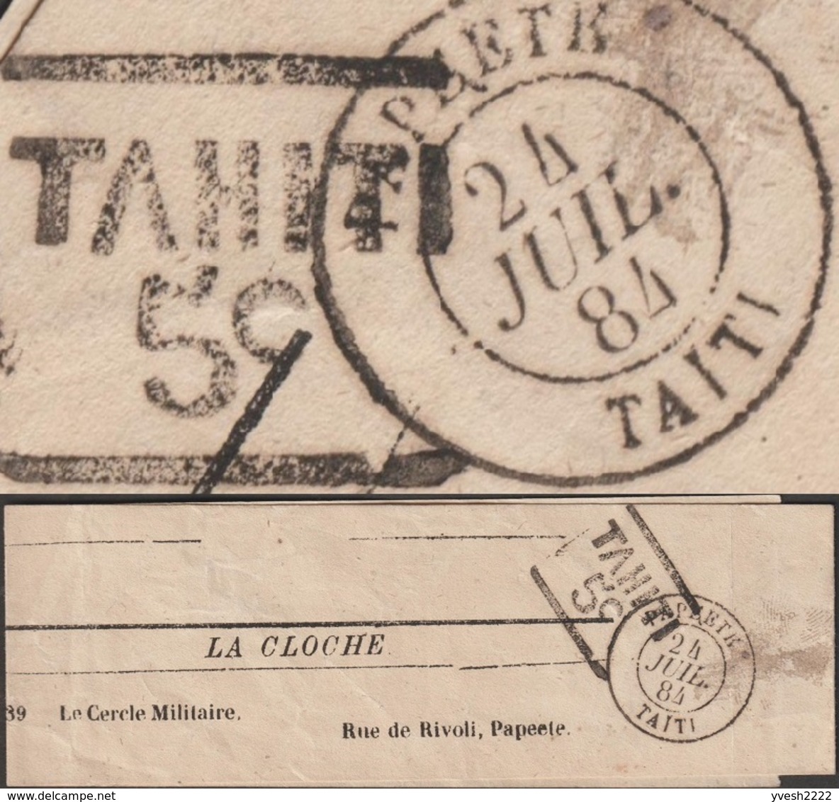 Tahiti 1884, Bande-journal à 5 C, Par Manque De Timbres Disponibles. La Cloche, Cercle Militaire, Rue De Rivoli, Papeete - Briefe U. Dokumente